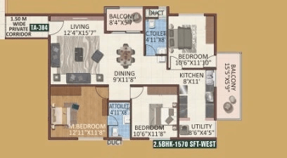Vaishno Serene Unit plan - 990 sq.ft.