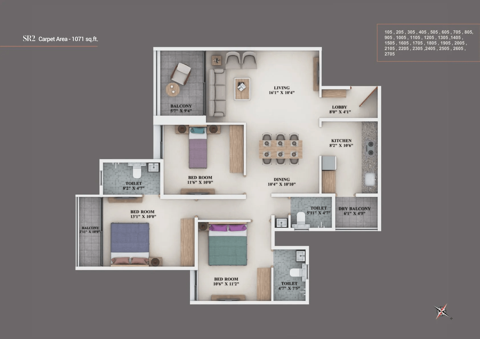 Shree Signature Ritz Unit plan - 1071 sq.ft.