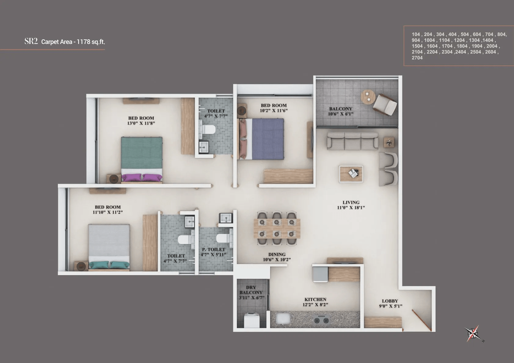 Shree Signature Ritz Unit plan - 1178 sq.ft.