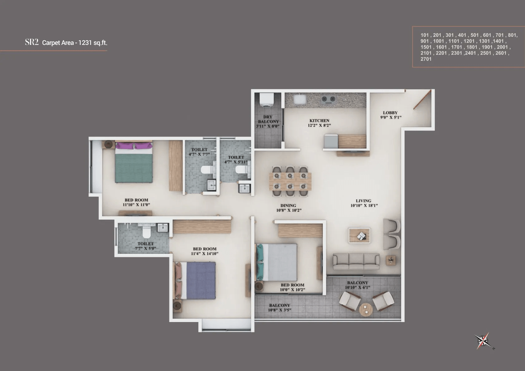 Shree Signature Ritz Unit plan - 1231 sq.ft.