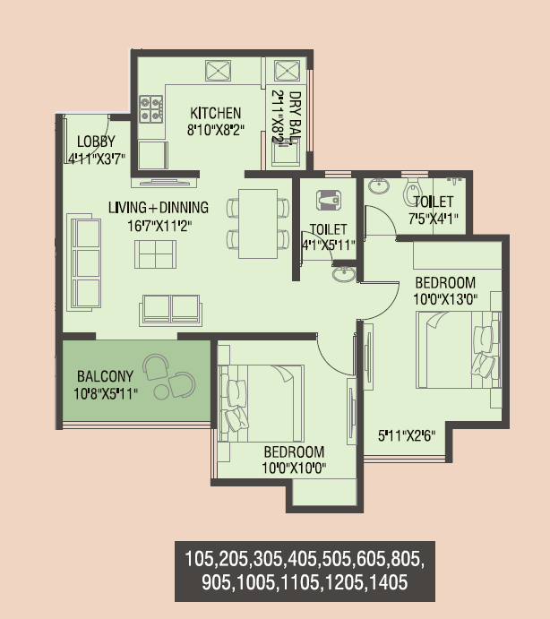 Primal Saundaryam Unit plan - 739 sq.ft.