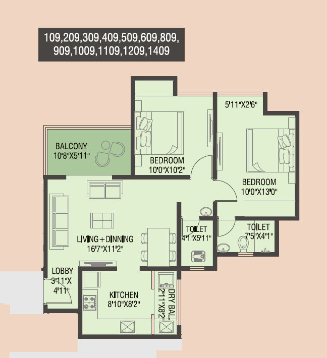 Primal Saundaryam Unit plan - 743 sq.ft.