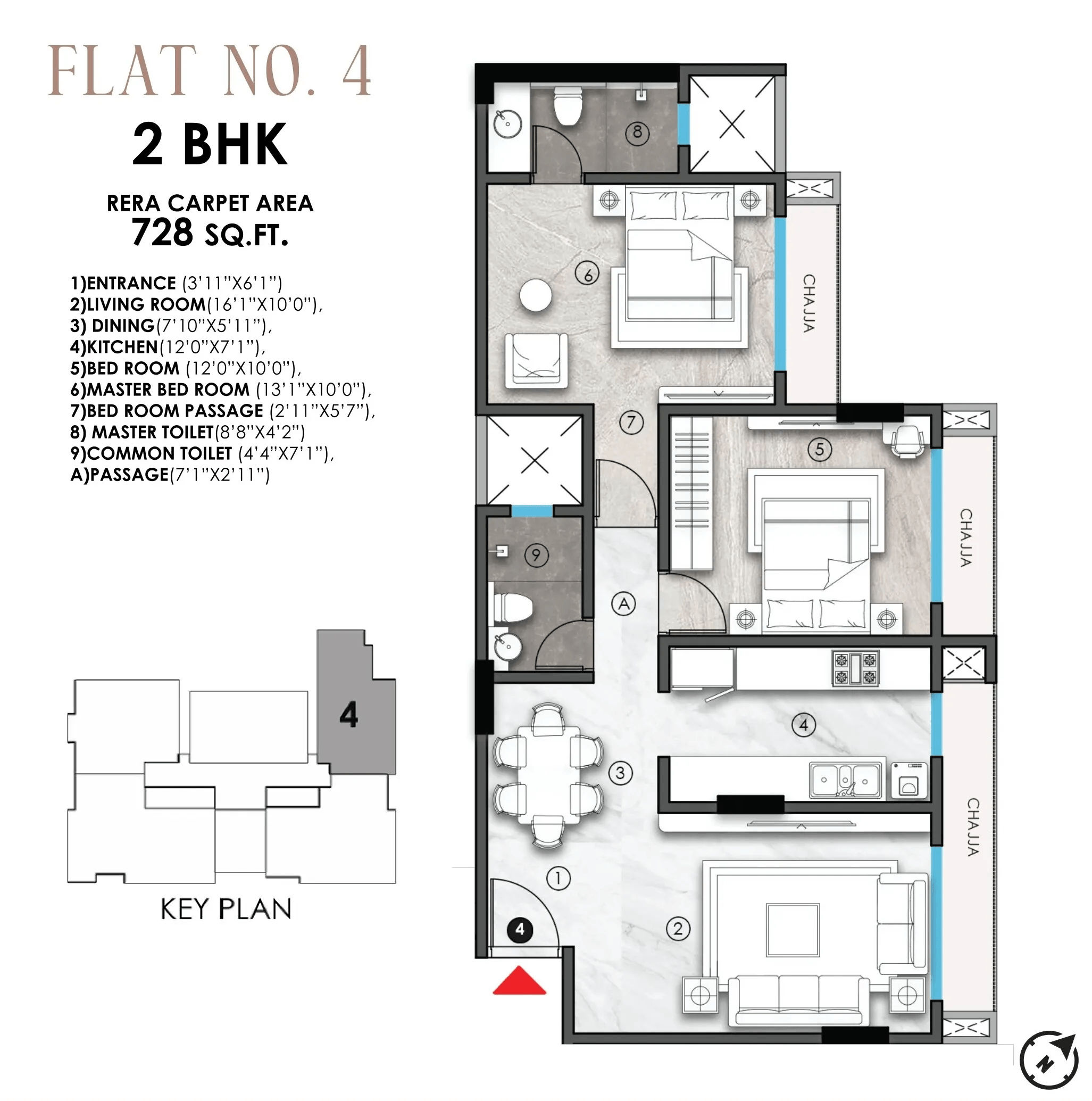 Unit plan - 728 sq.ft.
