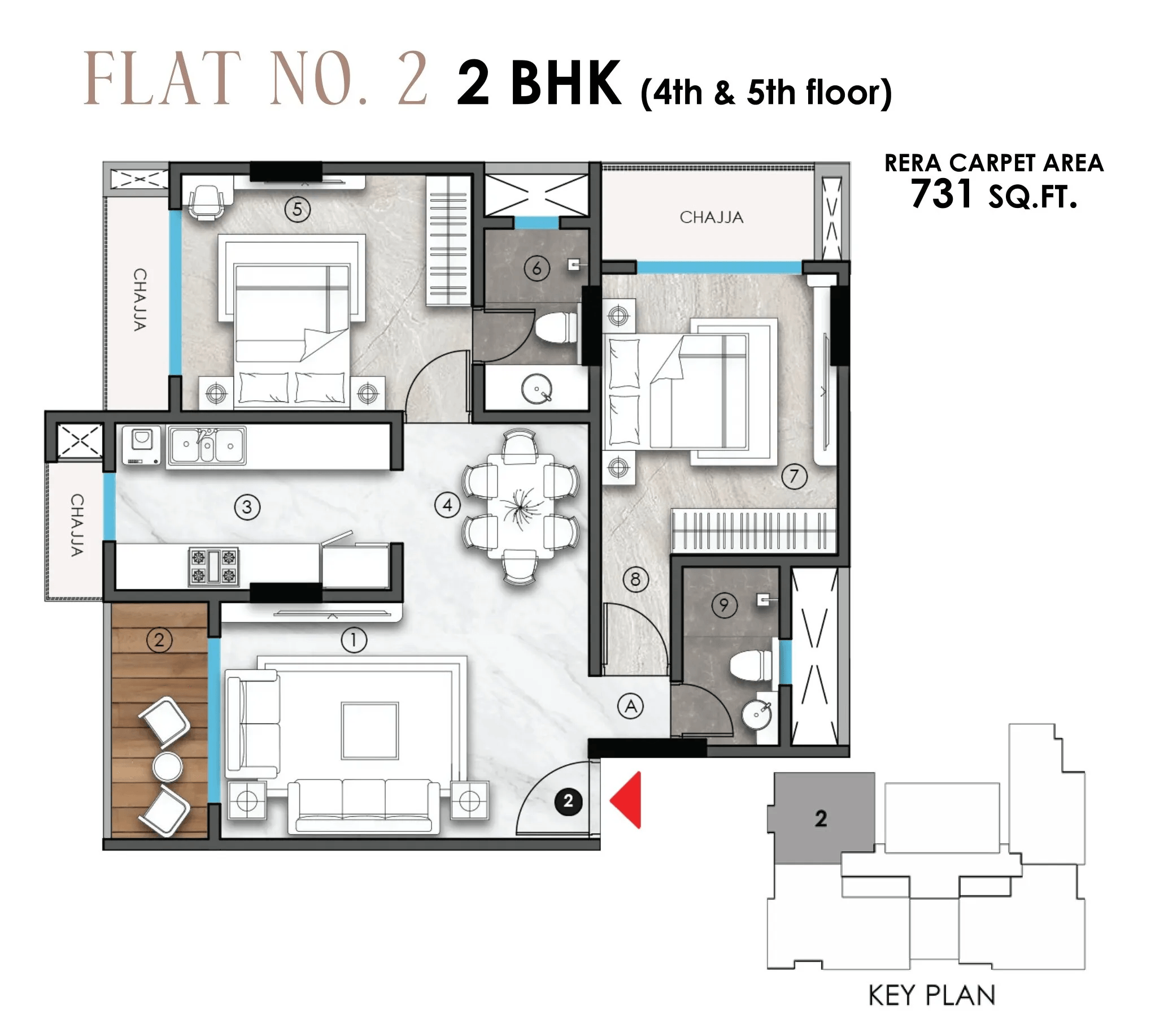 Sanghvi Tirth Unit plan - 731 sq.ft.