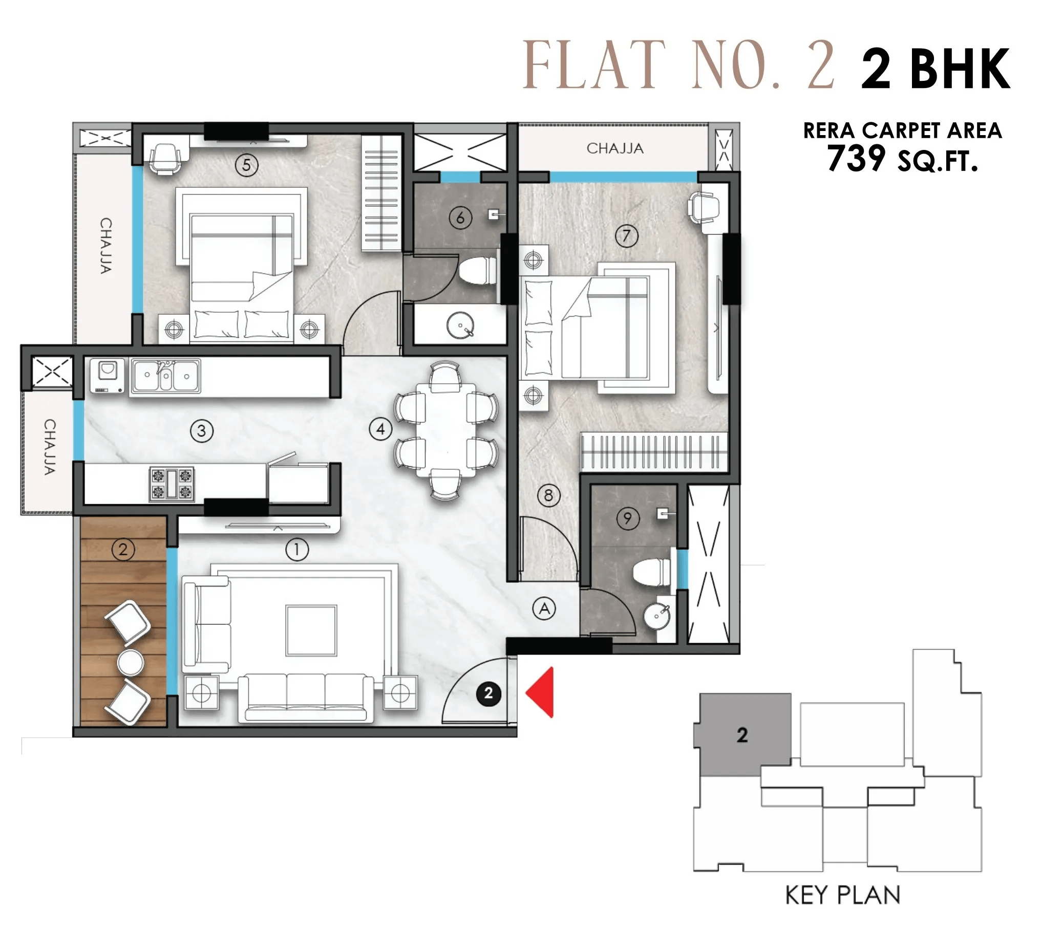 Sanghvi Tirth Unit plan - 739 sq.ft.