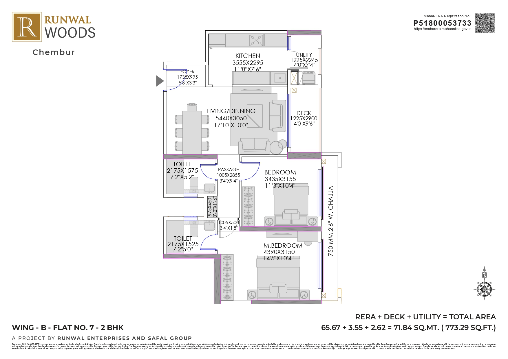 Runwal Woods Chembur Unit plan - 773 sq.ft.
