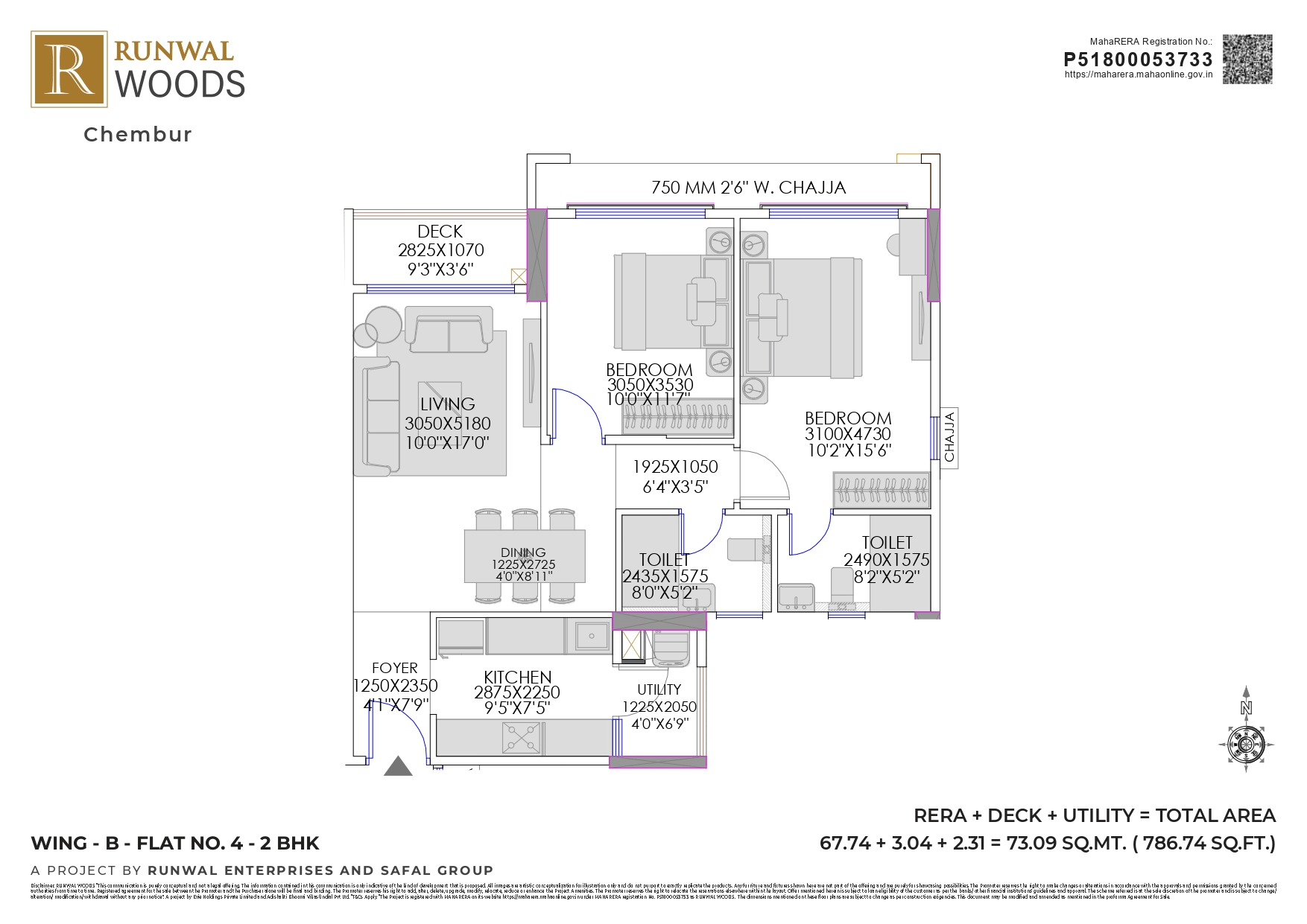 Runwal Woods Chembur Unit plan - 787 sq.ft.
