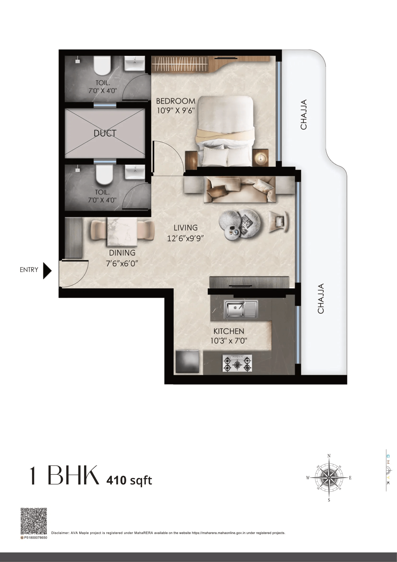 AVA Borivali Bliss Unit plan - 410 sq.ft.