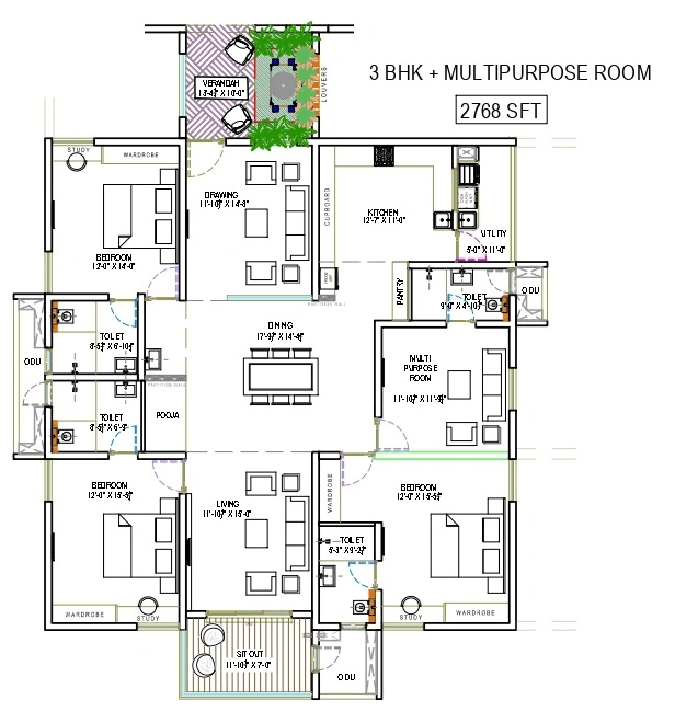 The Sky 49 by Ananda Prosper Unit plan - 1937 sq.ft.