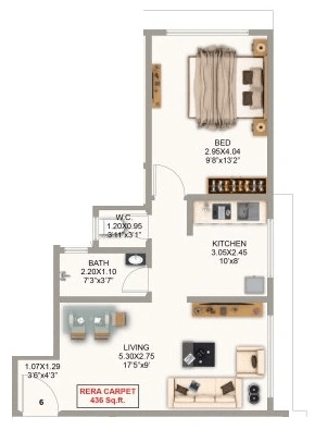 Varad Yog Unit plan - 436 sq.ft.