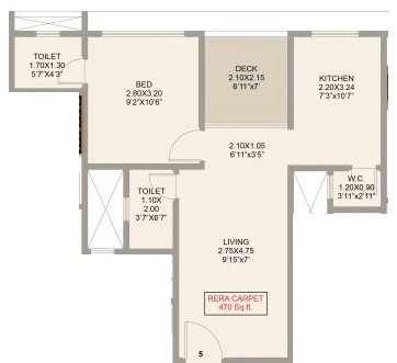 Varad Yog Unit plan - 470 sq.ft.