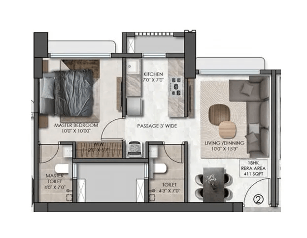 Unit plan - 411 sq.ft.