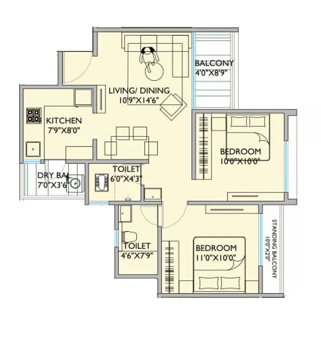 Shankeshwar Citadel Unit plan - 633 sq.ft.