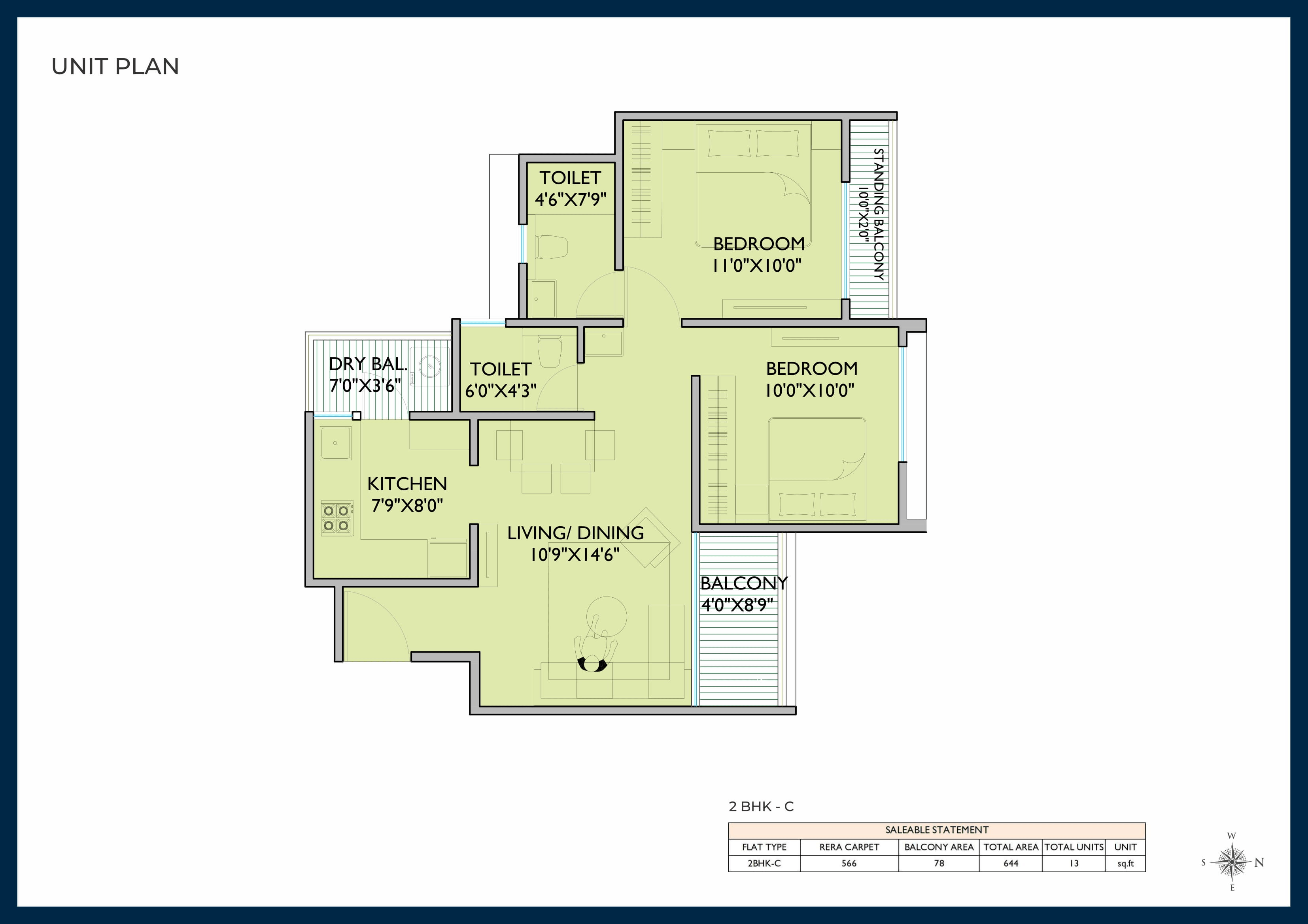 Shankeshwar Citadel Unit plan - 644 sq.ft.