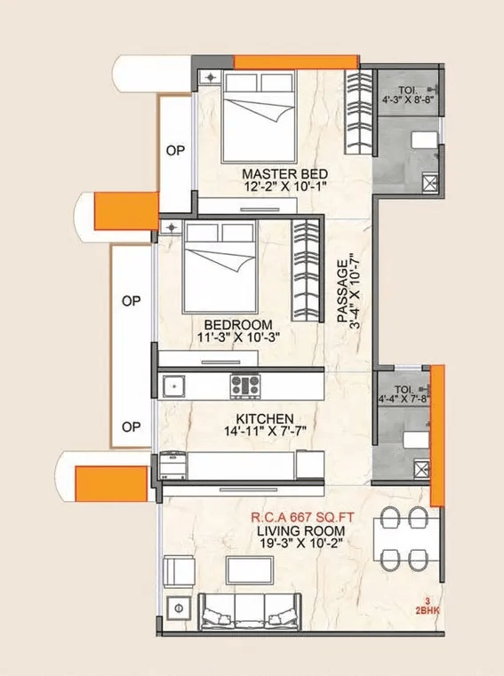 Unit plan - 667 sq.ft.