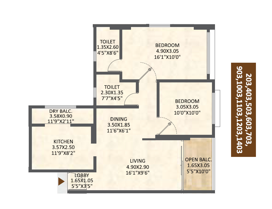 Sanjay Kakade Le Skylark Unit plan - 835 sq.ft.