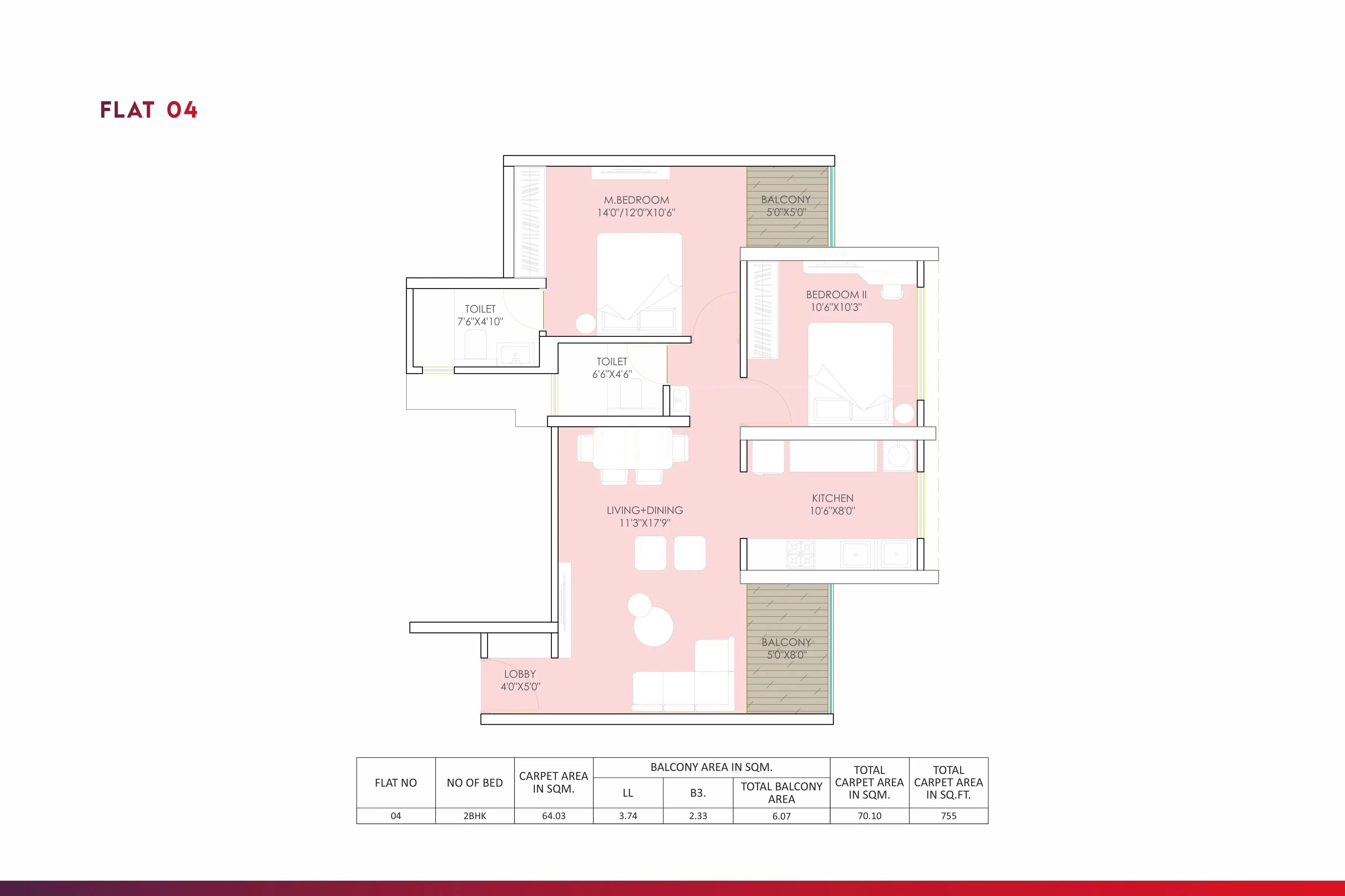 Urway Aikyam Unit plan - 755 sq.ft.