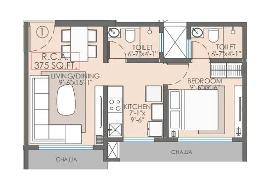 Nutan Dahisar Unit plan - 375 sq.ft.