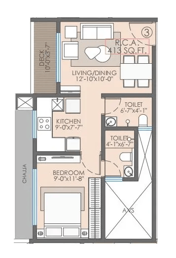 Nutan Dahisar Unit plan - 413 sq.ft.