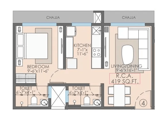 Nutan Dahisar Unit plan - 419 sq.ft.