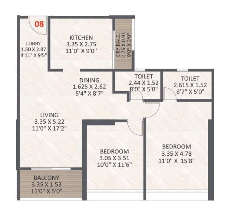 Unique Uni 89 Unit plan - 915 sq.ft.
