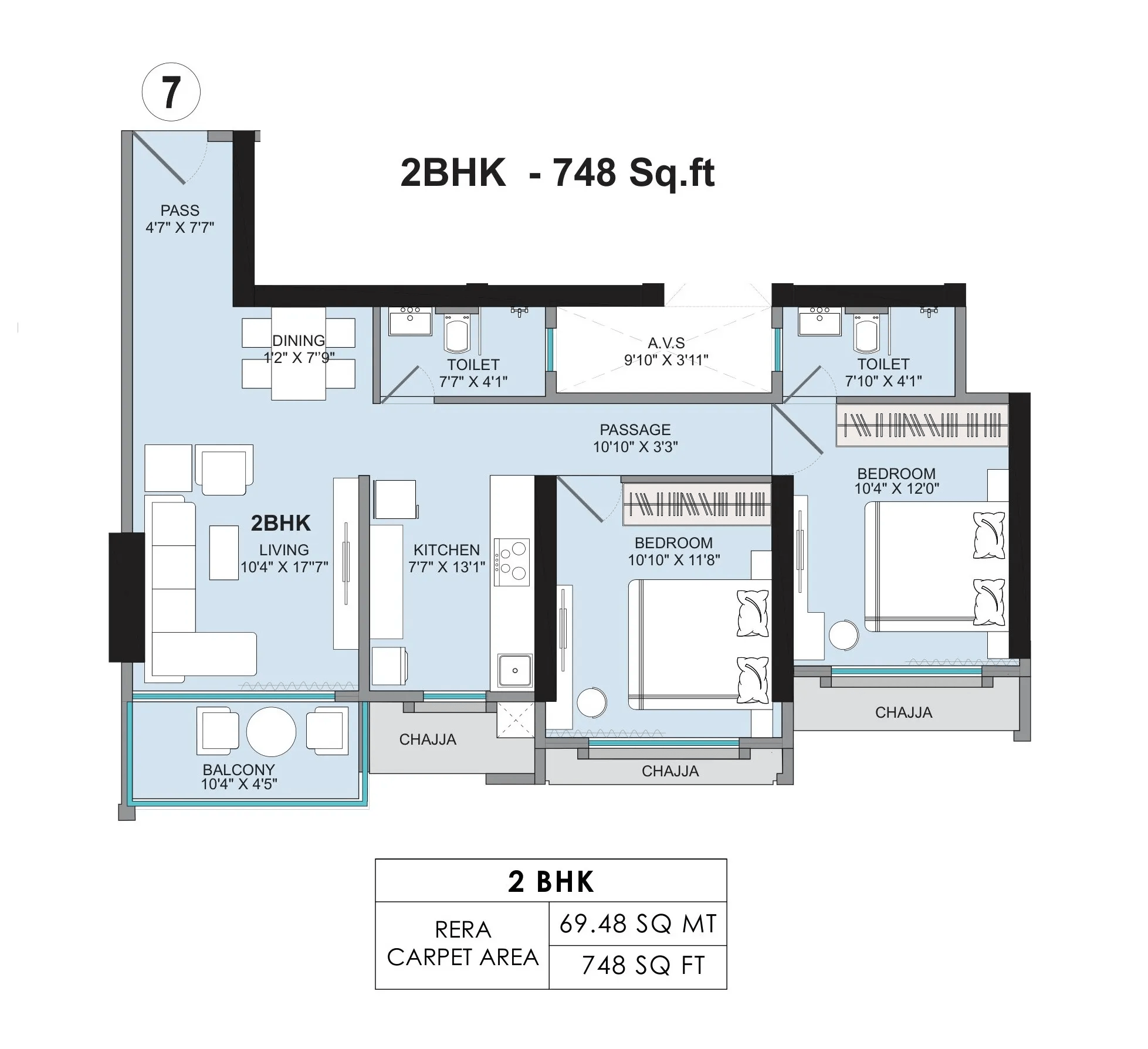 Unit plan - 748 sq.ft.
