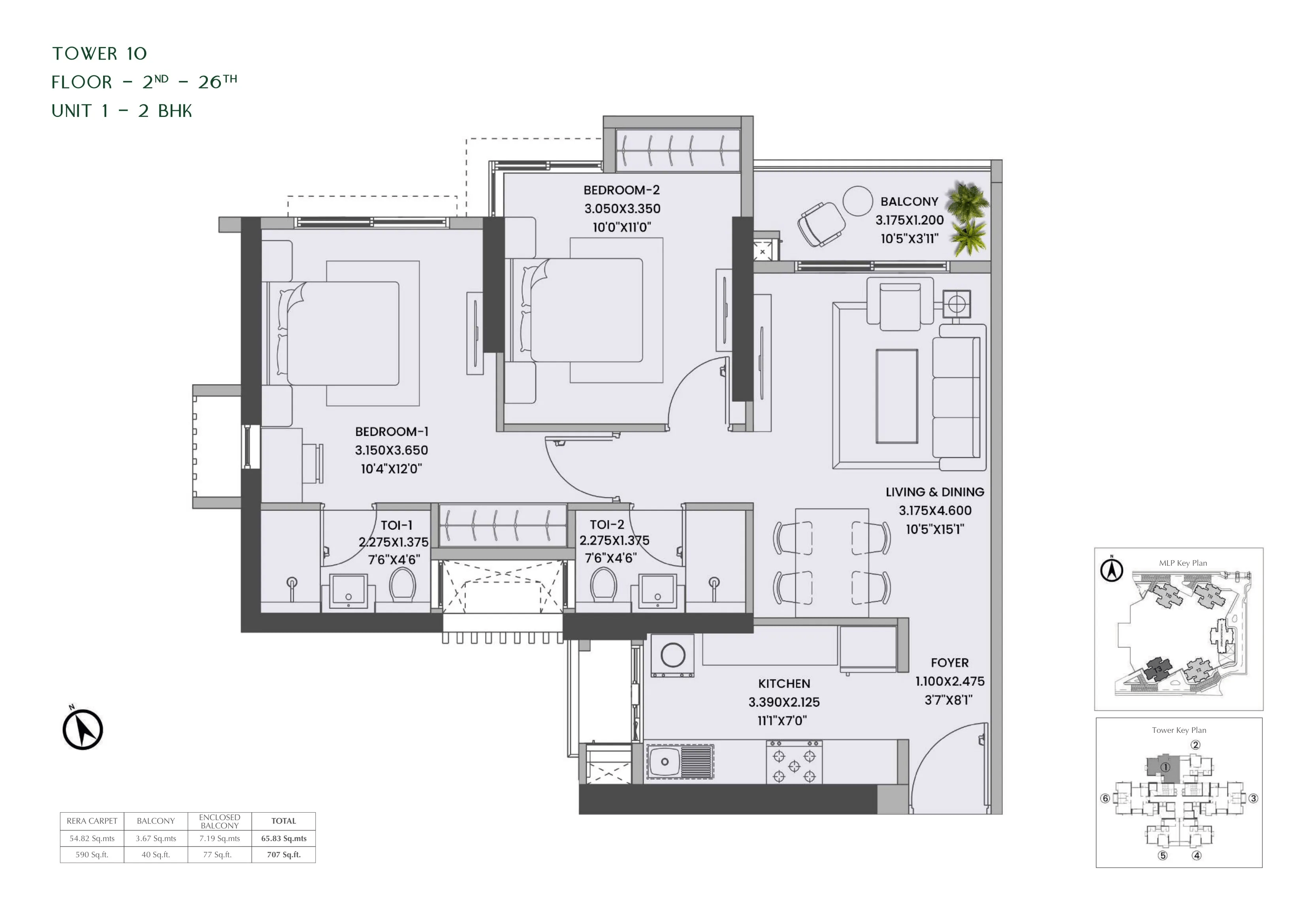 K Raheja Jade City Unit plan - 707 sq.ft.