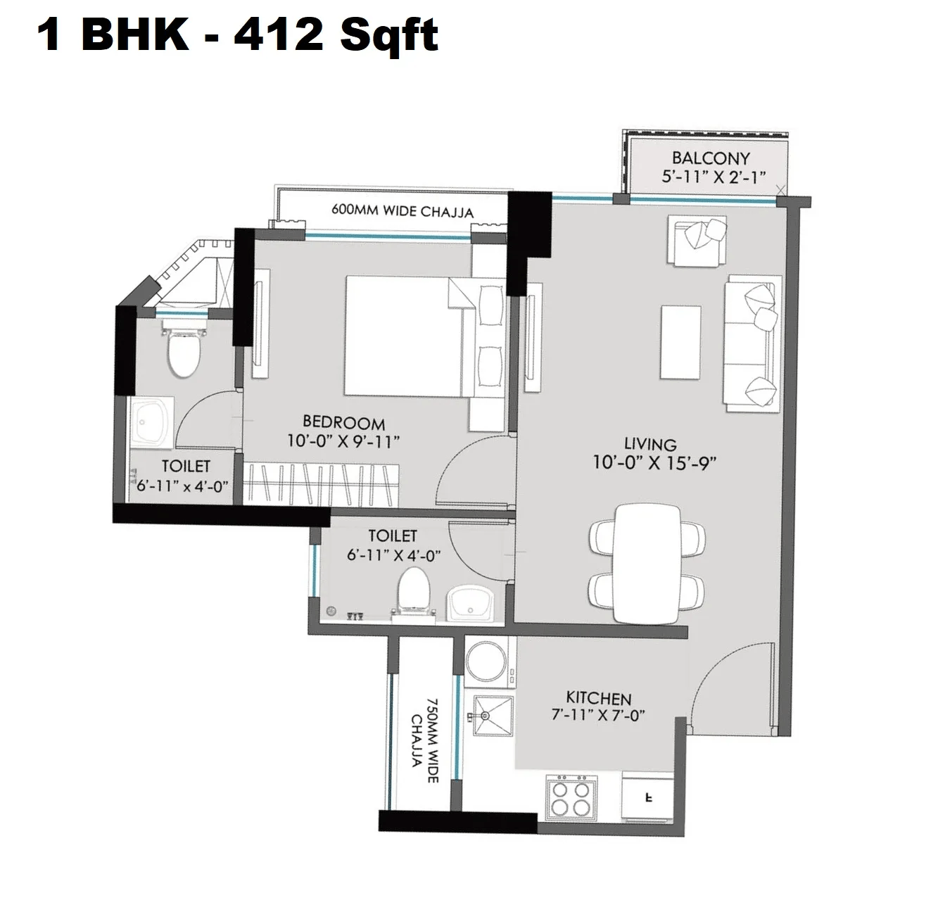 Unit plan - 412 sq.ft.