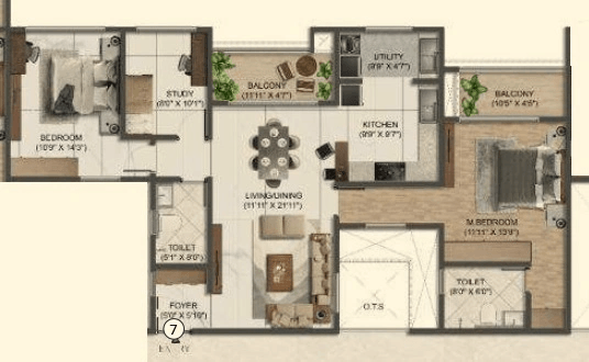 Sumadhura Solace Unit plan - 1183 sq.ft.
