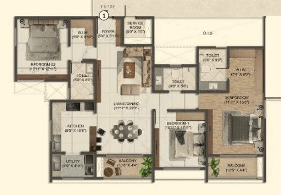 Sumadhura Solace Unit plan - 1349 sq.ft.