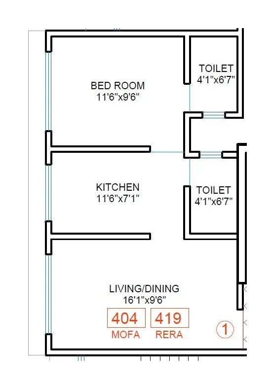 DGS Sheetal Shashank Unit plan - 419 sq.ft.