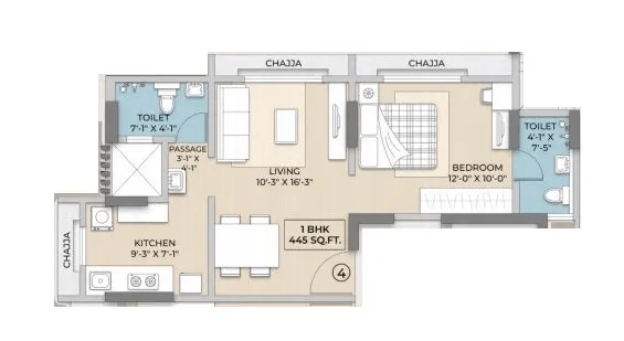 Unit plan - 445 sq.ft.