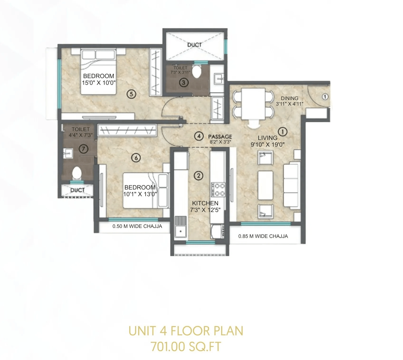 Unit plan - 701 sq.ft.