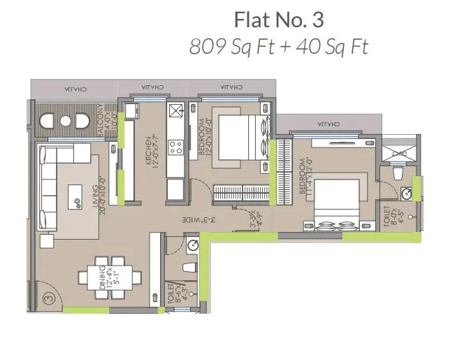 JRT Arave Unit plan - 809 sq.ft.