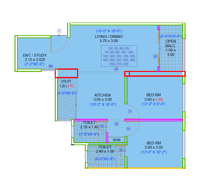 Ganga Asmi Unit plan - 806 sq.ft.