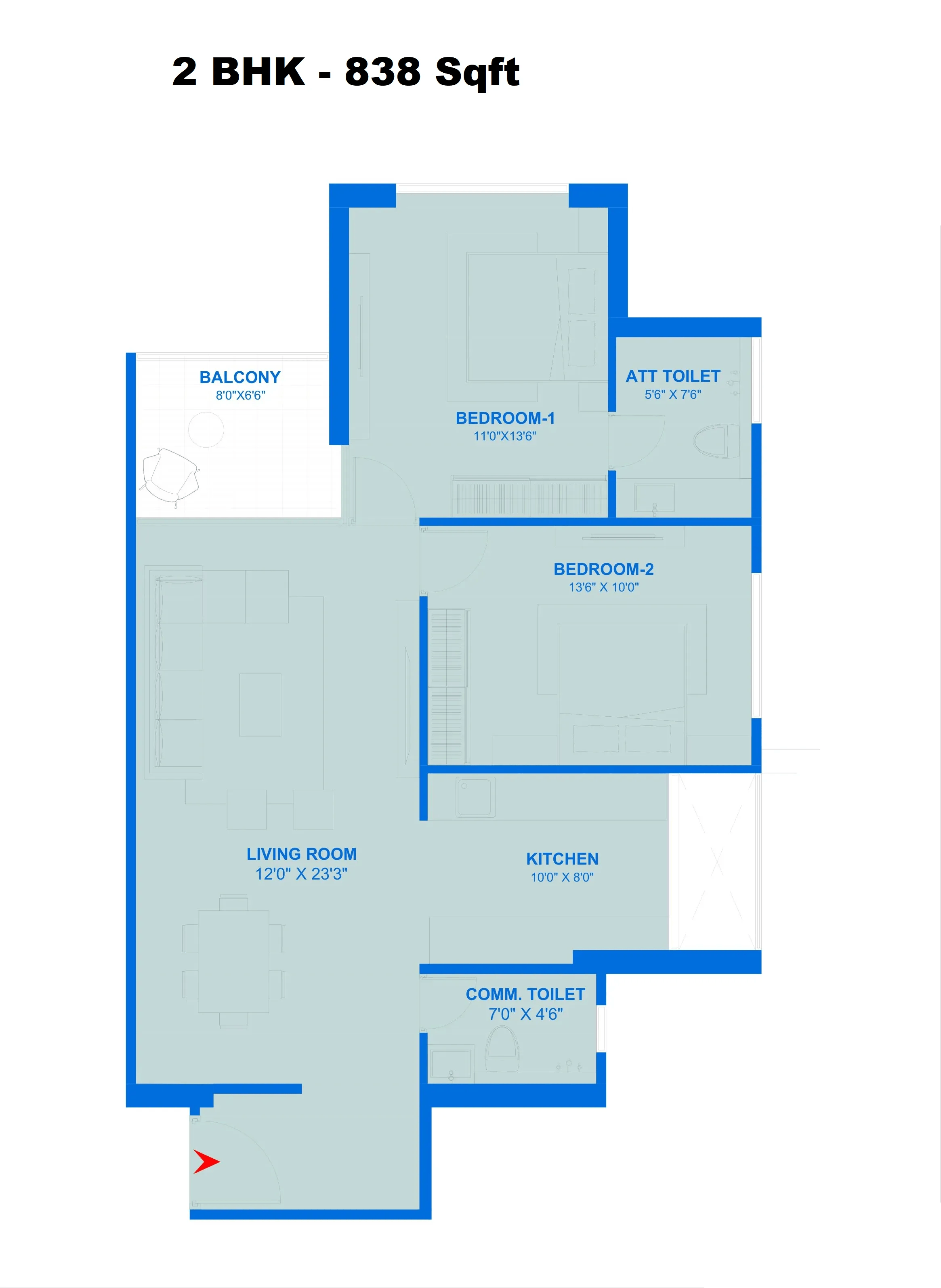 Unit plan - 838 sq.ft.