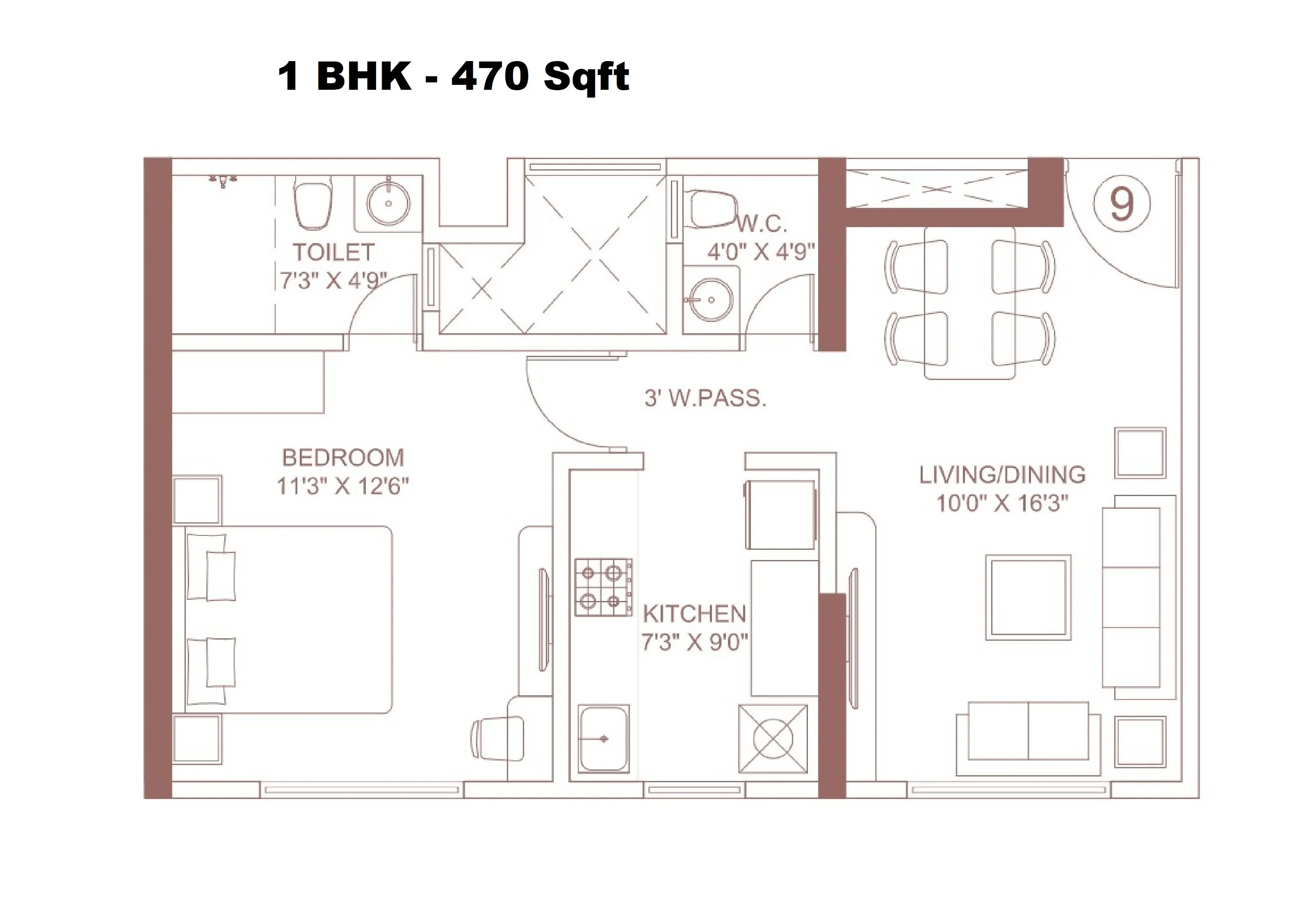 Platinum Classic Unit plan - 470 sq.ft.