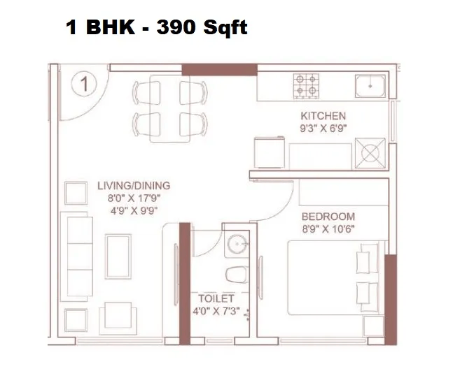 Platinum Classic Unit plan - 390 sq.ft.