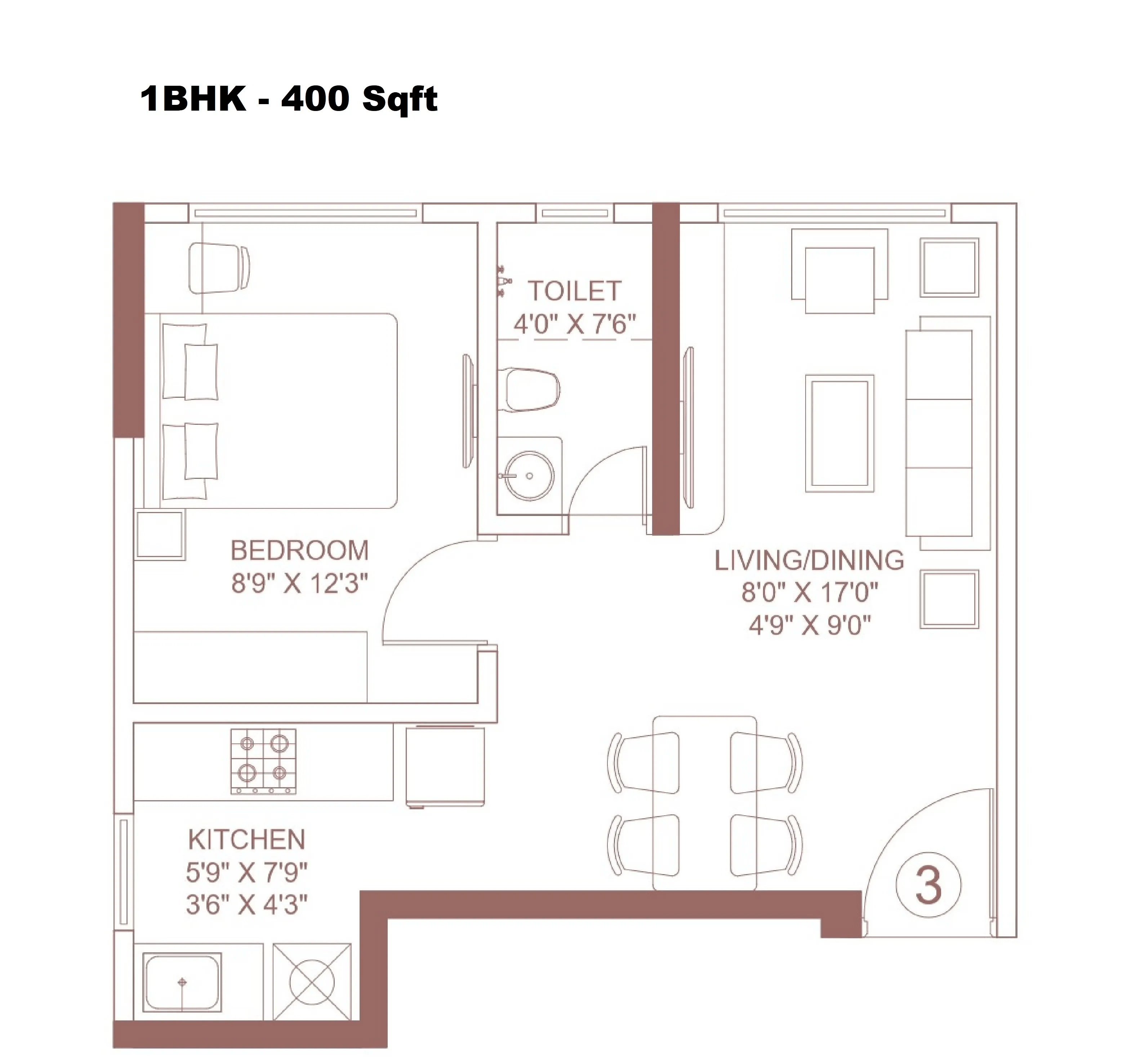 Platinum Classic Unit plan - 400 sq.ft.