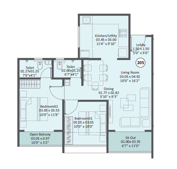 BK Prayagraj Unit plan - 763 sq.ft.