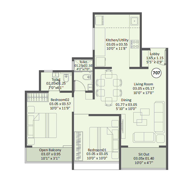 BK Prayagraj Unit plan - 780 sq.ft.