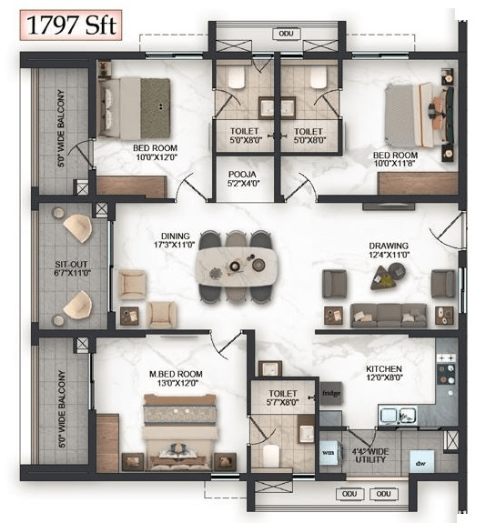 Unit plan - 1384 sq.ft.