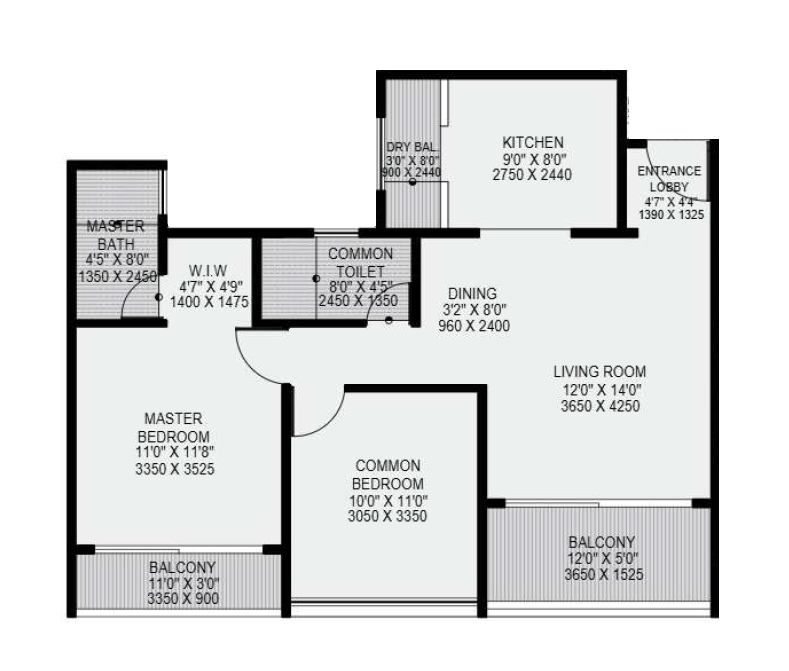 Om Mangalam Samruddhi Unit plan - 802 sq.ft.