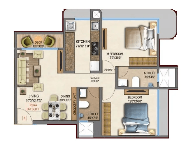 Avyukta Trilok Giriraj Kripa Unit plan - 667 sq.ft.
