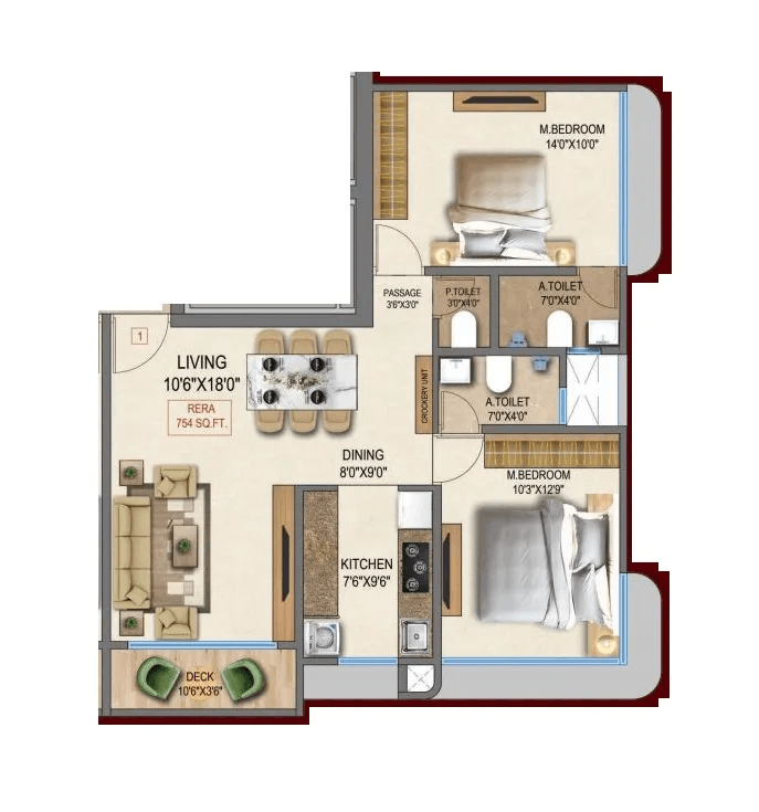 Avyukta Trilok Giriraj Kripa Unit plan - 754 sq.ft.