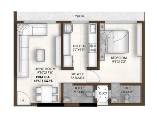 Unit plan - 479 sq.ft.
