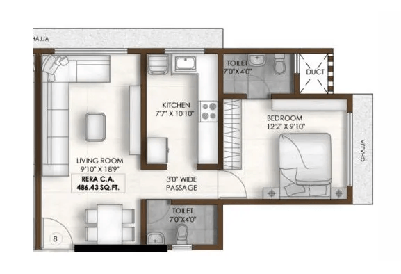 PCPL Rajesh Mandir Unit plan - 486 sq.ft.
