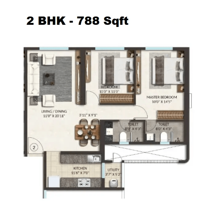 Spenta Anthea Unit plan - 788 sq.ft.