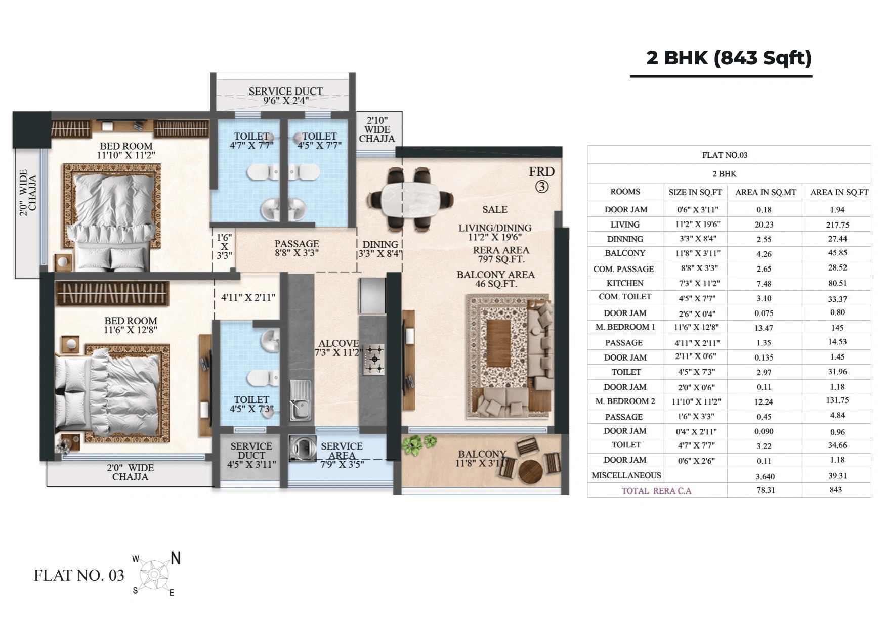 Unit plan - 843 sq.ft.