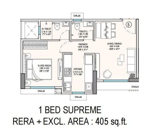 Godrej Bliss Unit plan - 405 sq.ft.